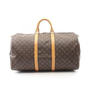 LOUIS VUITTON Authentic Brown Monogram Leather Keepall 55 Boston Bag